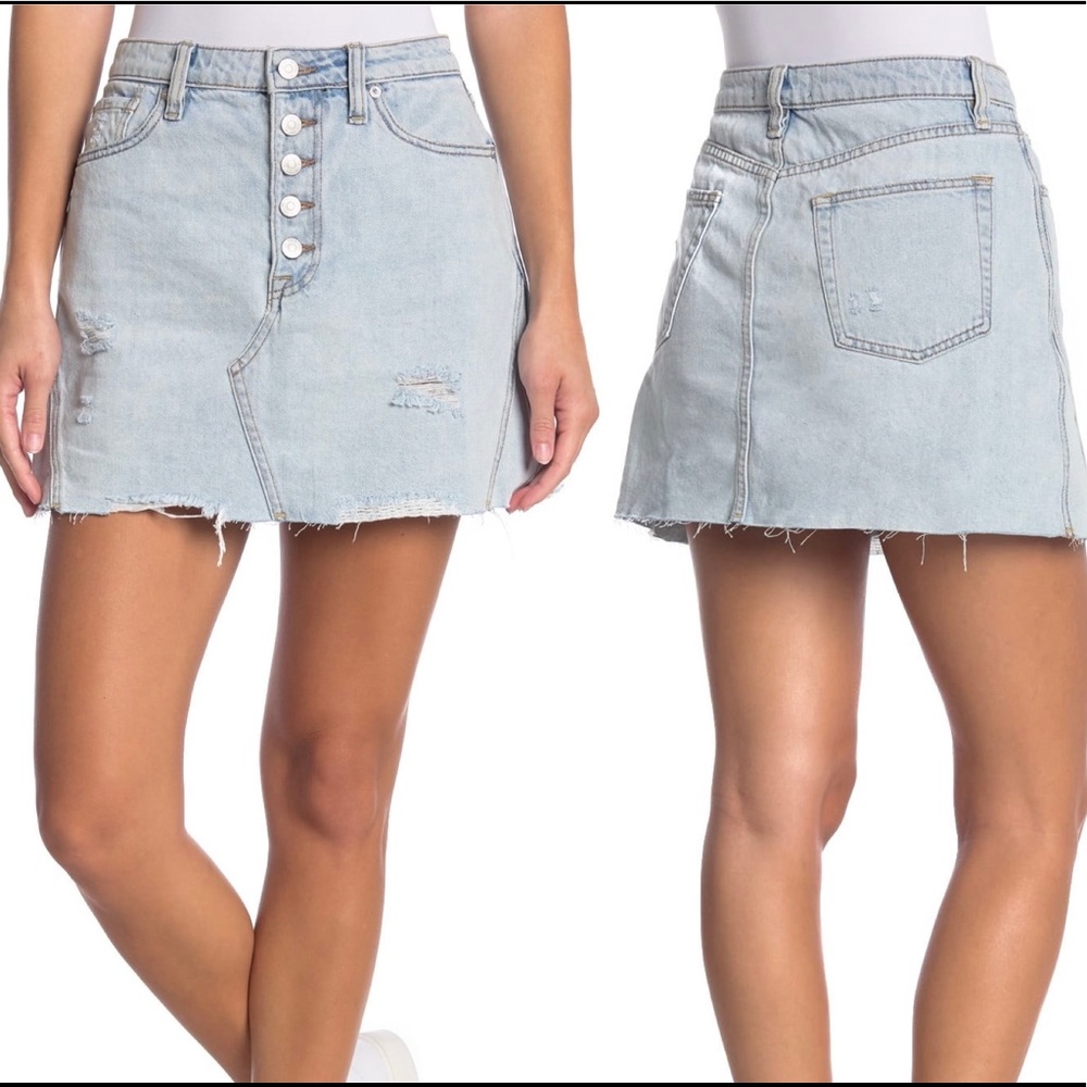 Free People Distressed Light Denim Mini Skirt